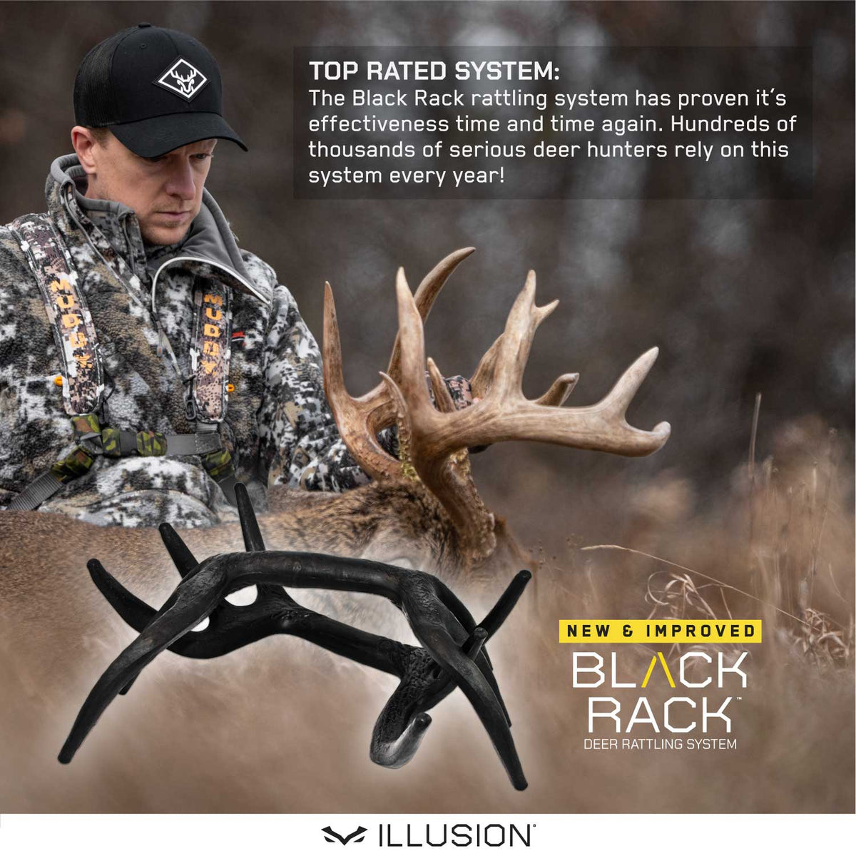 Deer Rattle Box Black Rack Rattling System | Rattle Antlers for Deer Hunting – Illusion ...